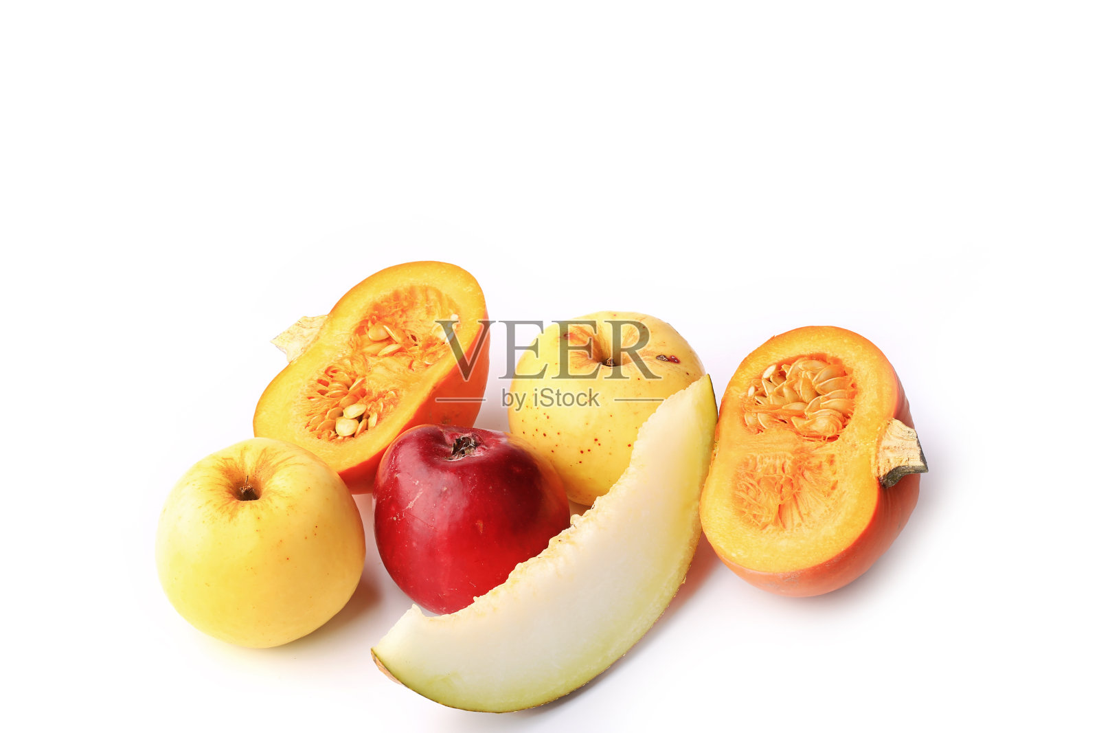 南瓜,苹果,甜瓜孤立在白色背景上照片摄影图片