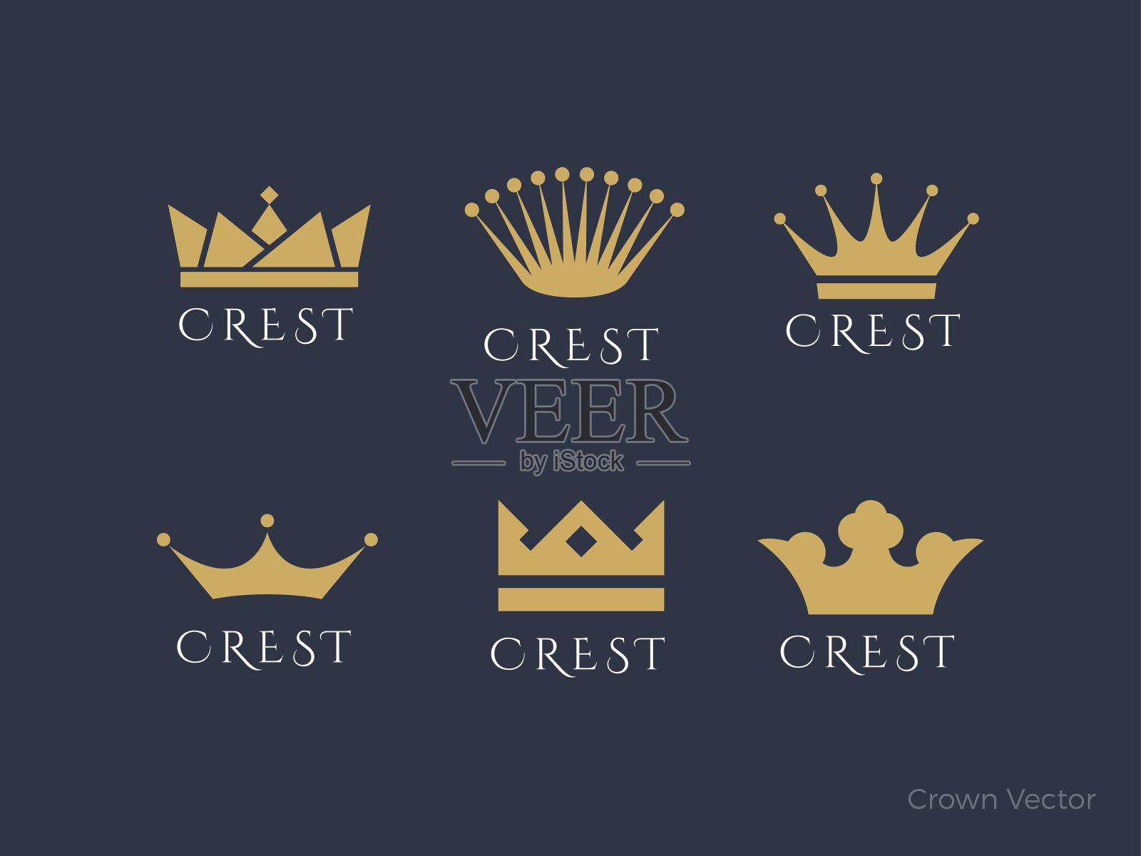 向量集的最小皇冠图标在黑暗的背景。插画图片素材