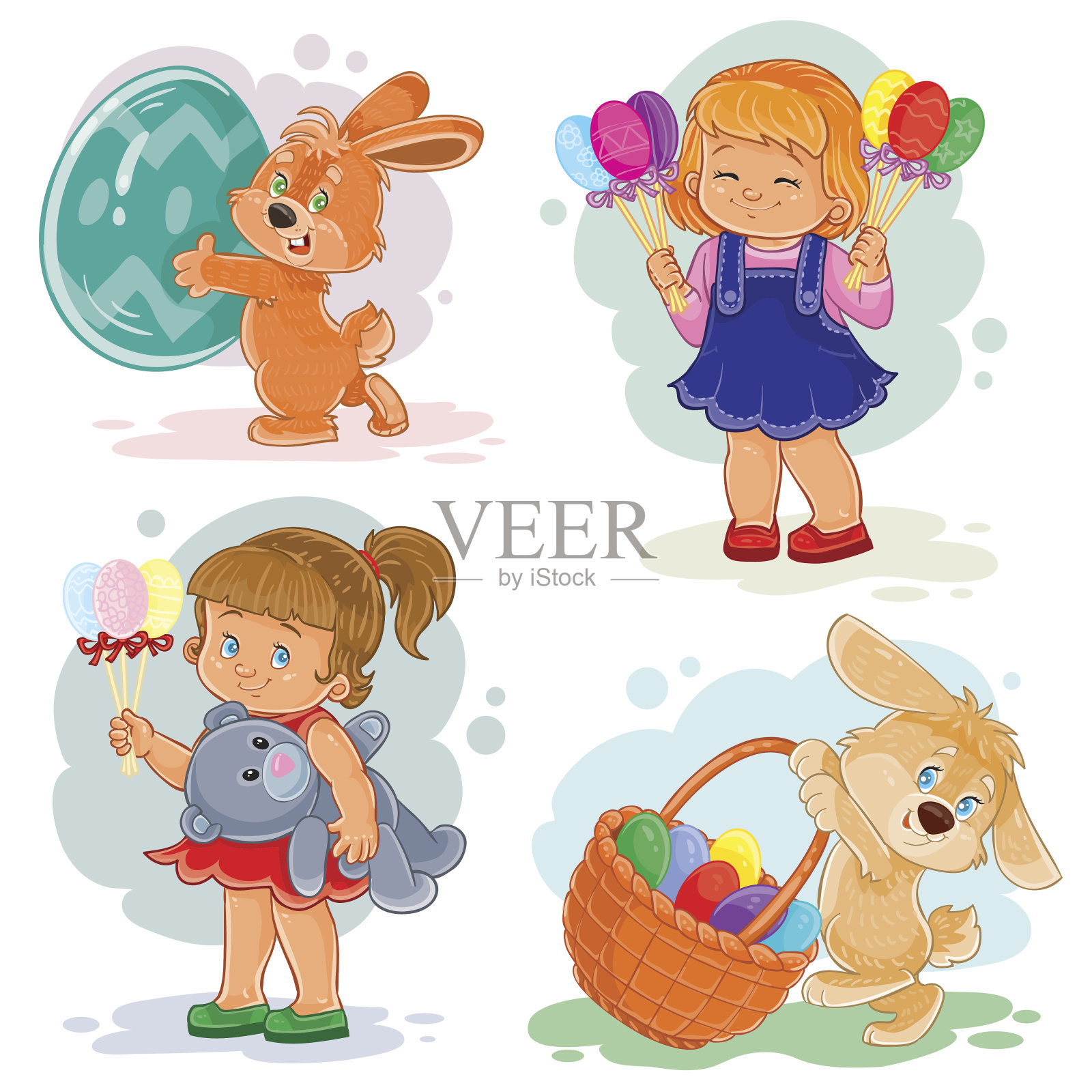 设置剪贴艺术插图与幼童复活节主题插画图片素材