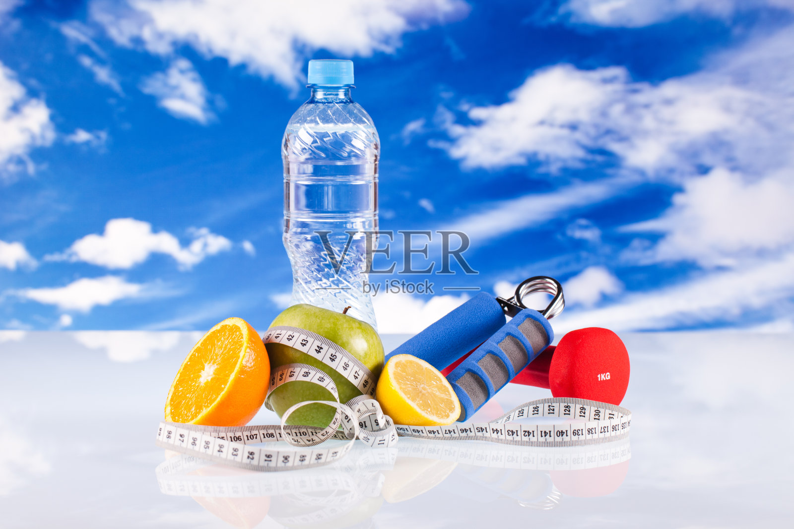 健身哑铃和健康食品照片摄影图片