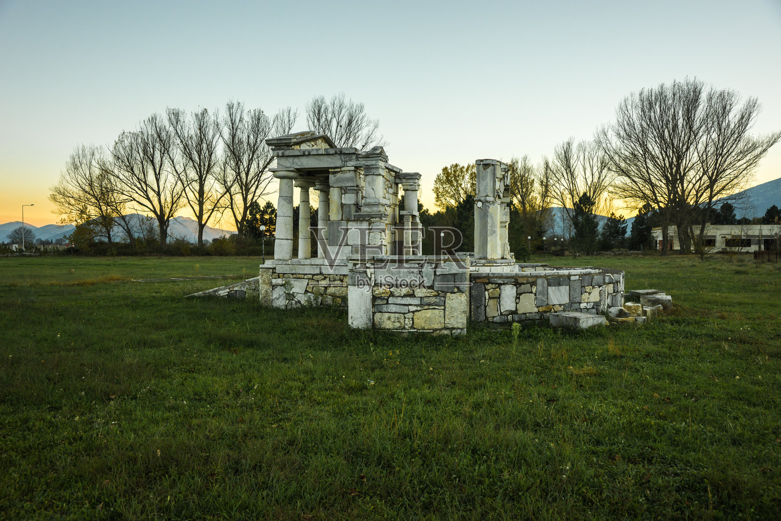 波塞冬神庙在古代曼提尼亚,阿卡迪亚,伯罗奔尼撒,G照片摄影图片