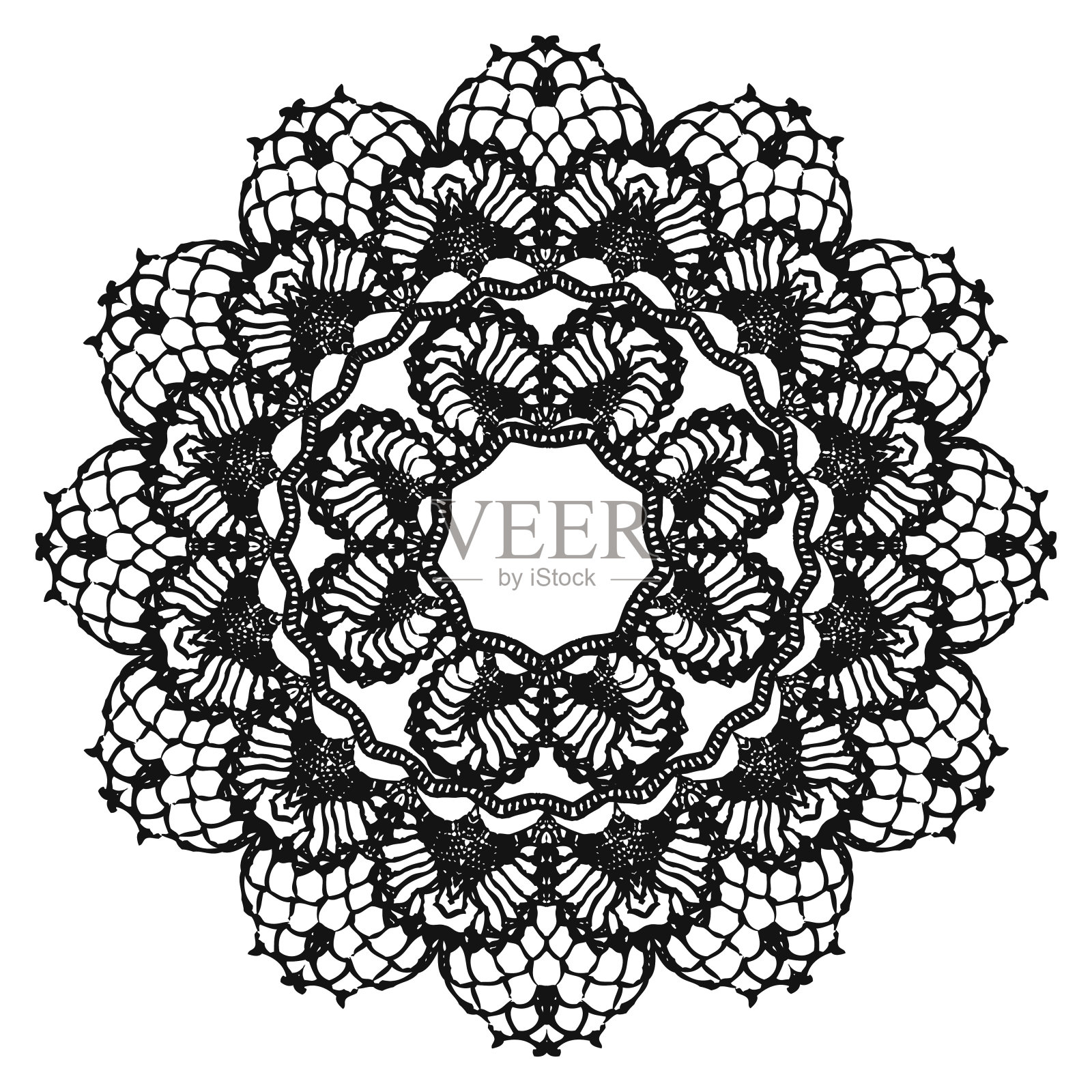 黑色的钩针桌巾。插画图片素材