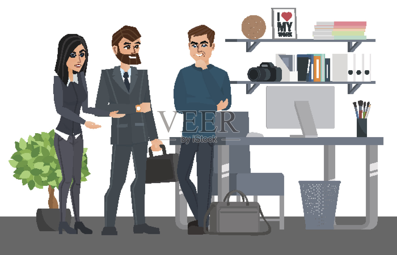 业务工作。会议讨论商务人士。的合同插画图片素材