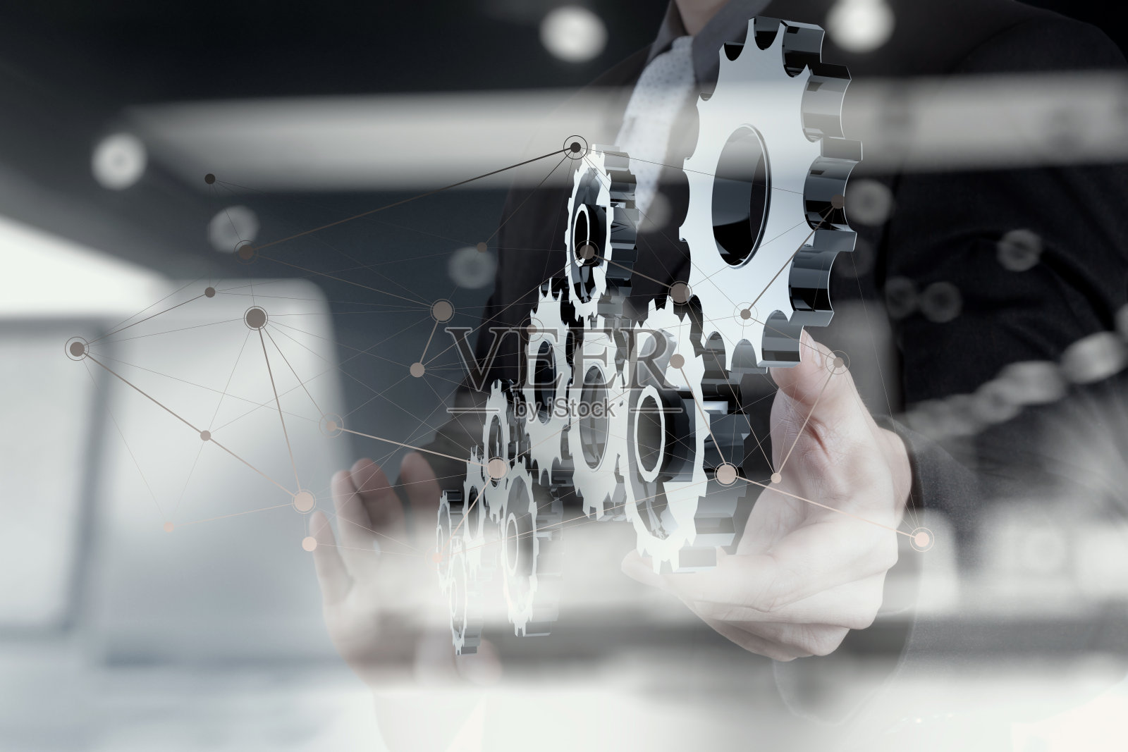 双曝光商人手显人情味照片摄影图片