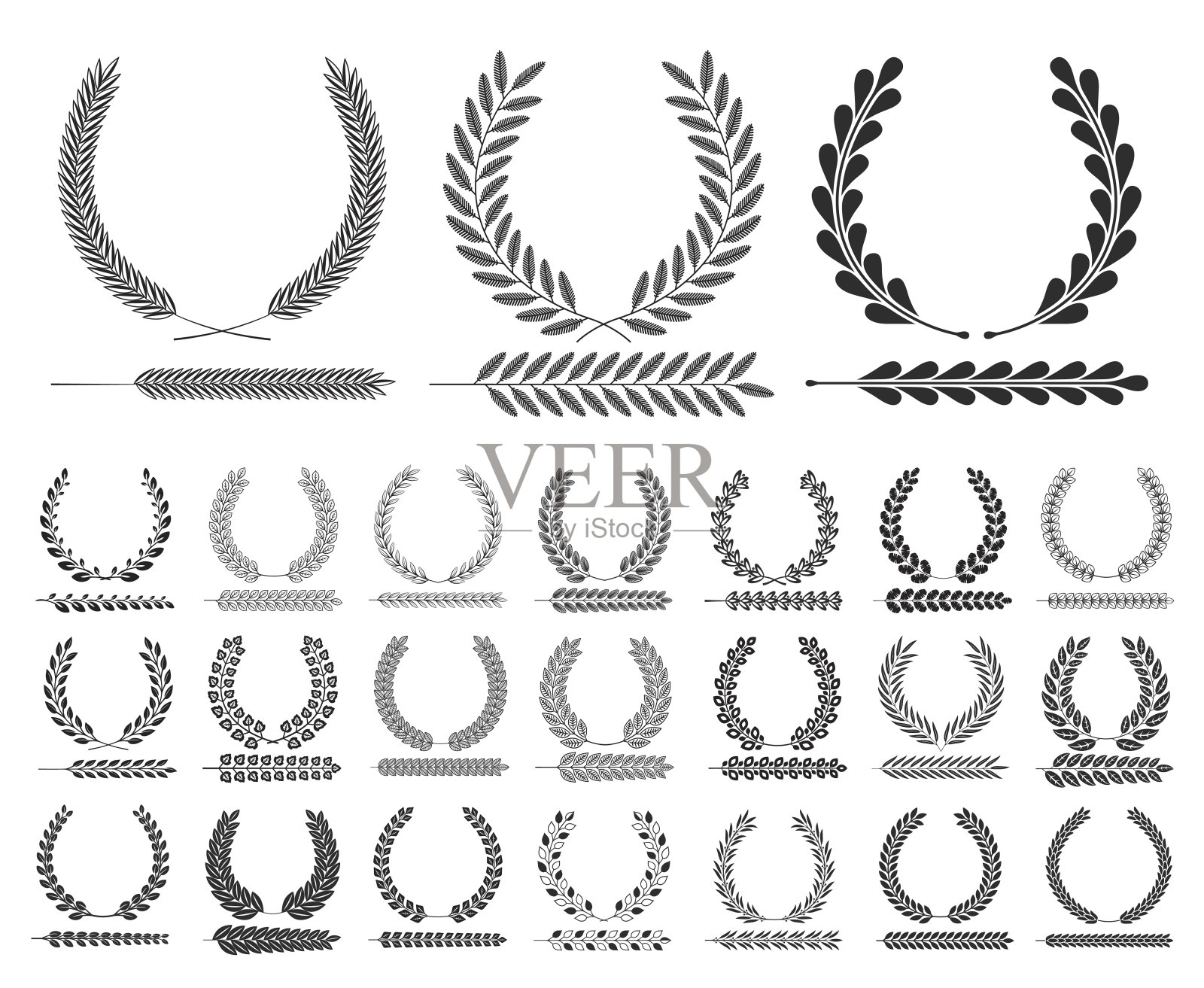 一套花环和树枝。矢量插图。插画图片素材