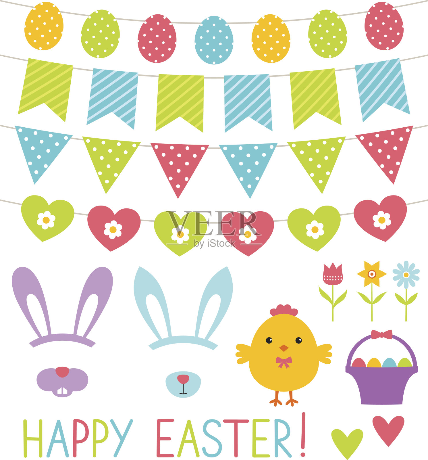 复活节装饰和照相亭道具插画图片素材