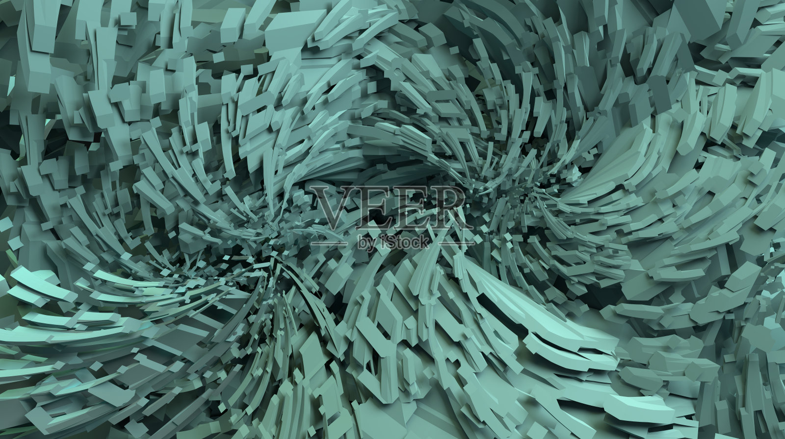 三维渲染的混沌漩涡与蓝色的角对象照片摄影图片