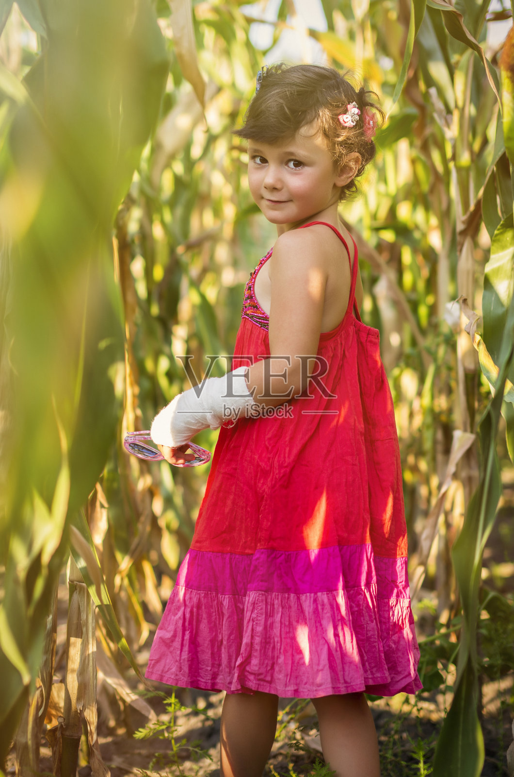乡下女孩在玉米地里照片摄影图片