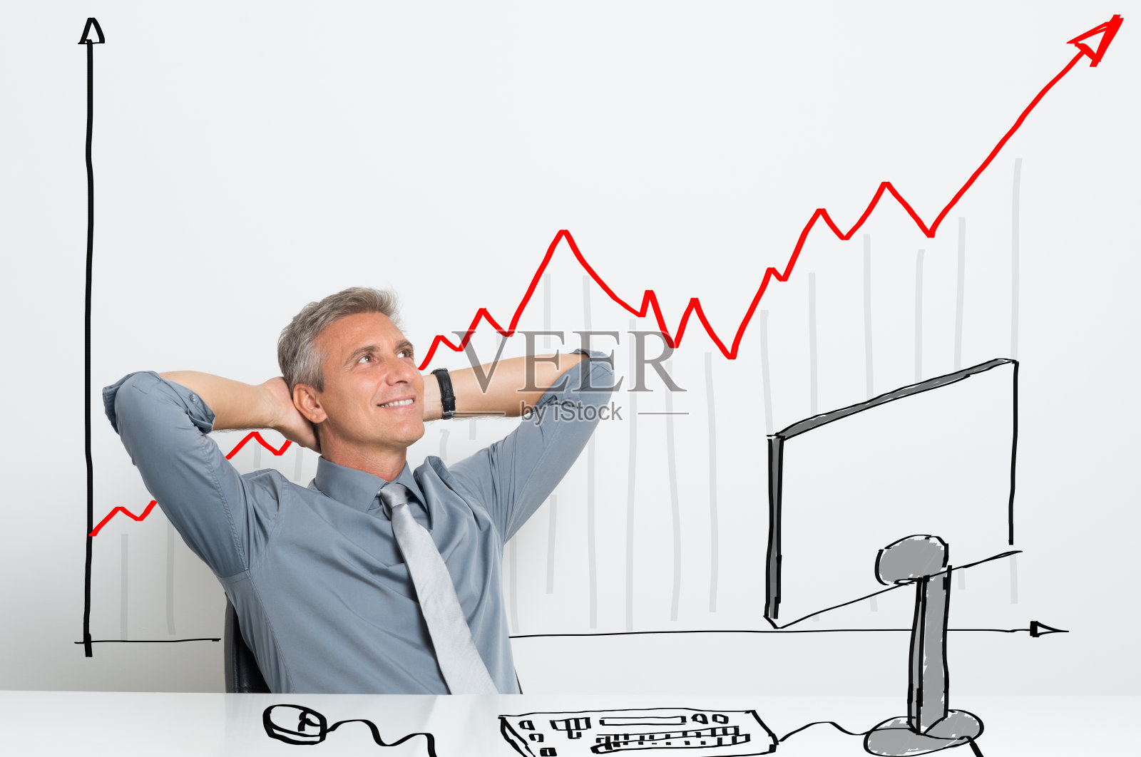 快乐的商人与增长的份额照片摄影图片