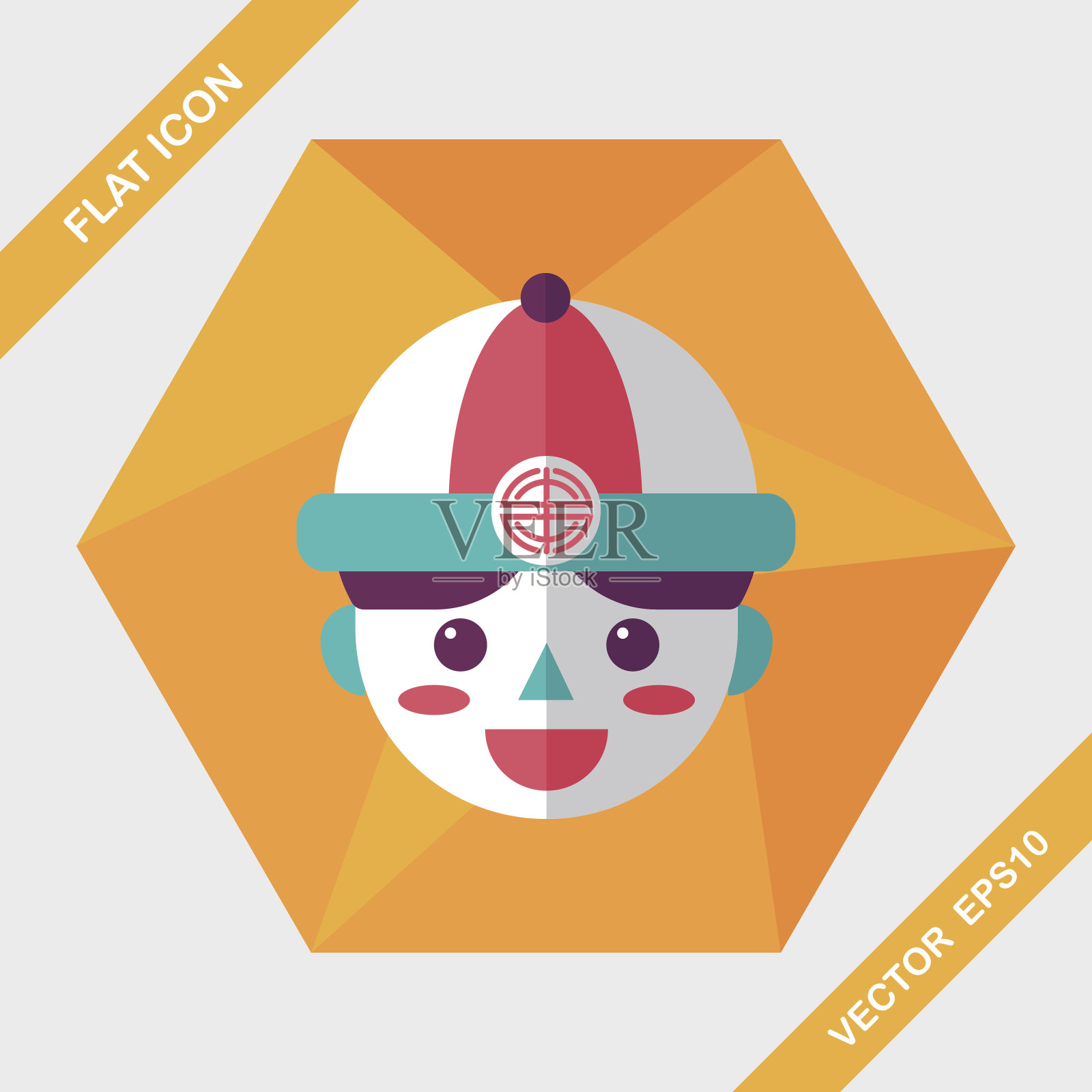 中国新年男孩长影子扁平图标,eps10插画图片素材