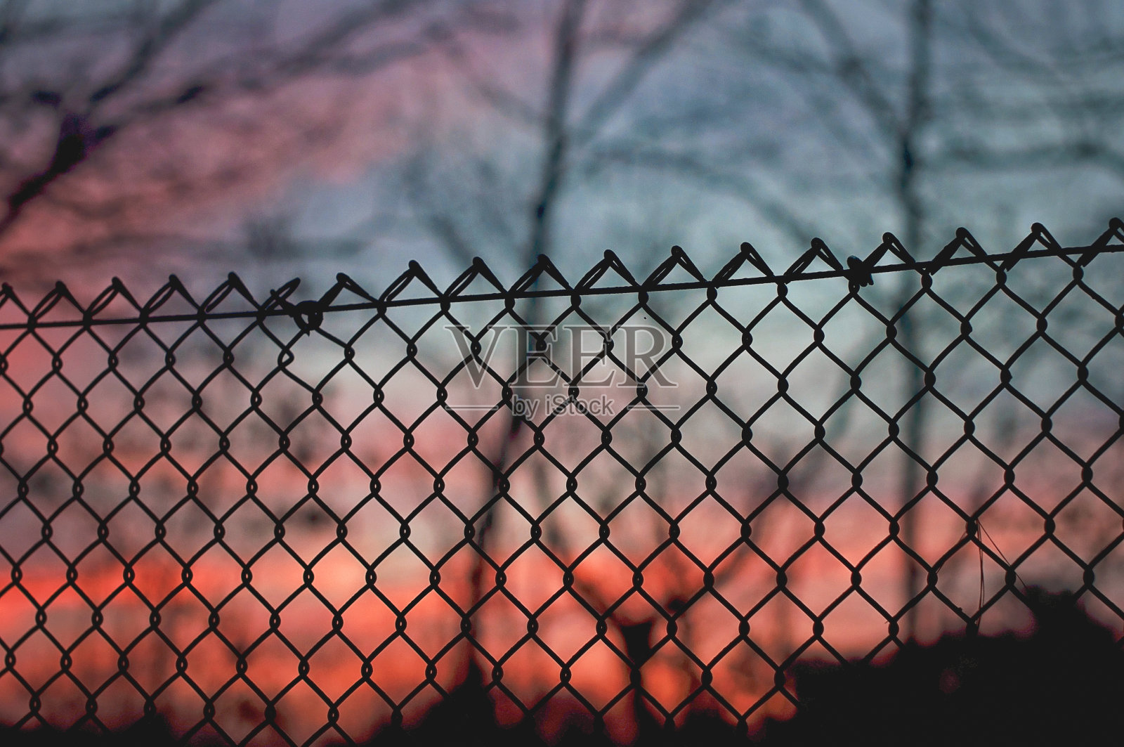 Surnise通过栅栏照片摄影图片