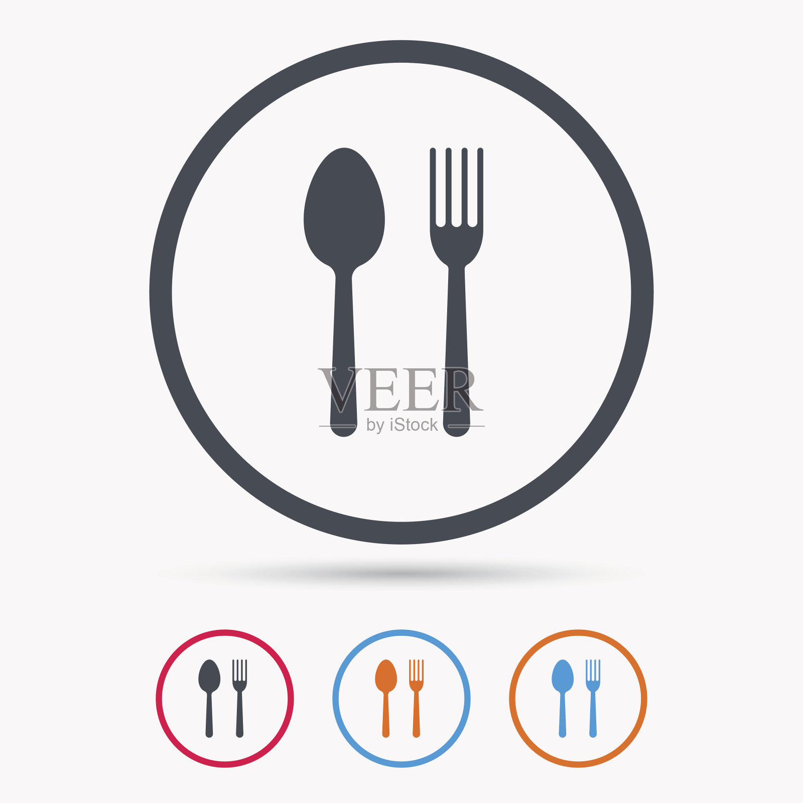 食物图标。叉子和勺子的标志。插画图片素材