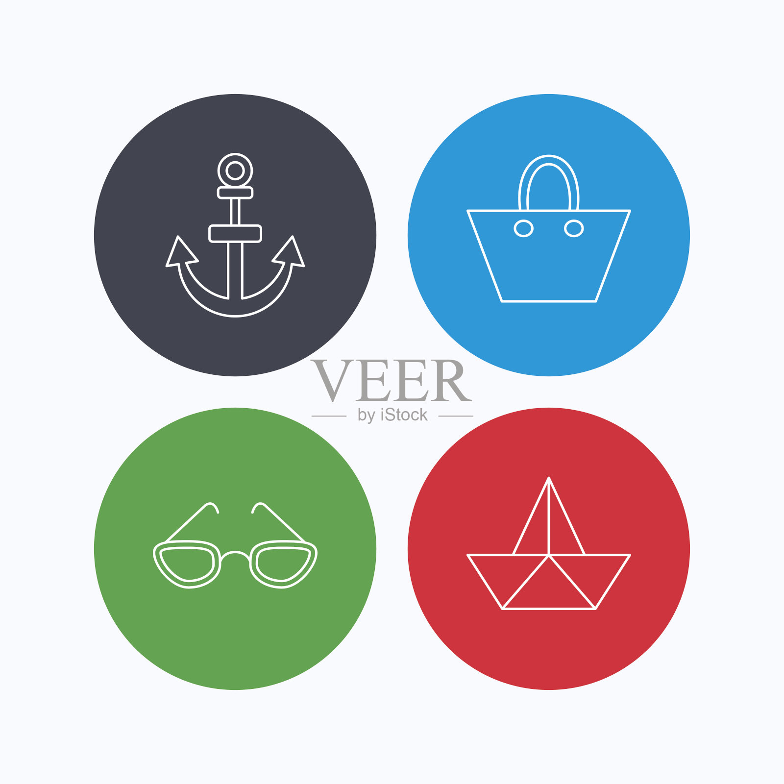 纸船,锚和眼镜图标。图标素材