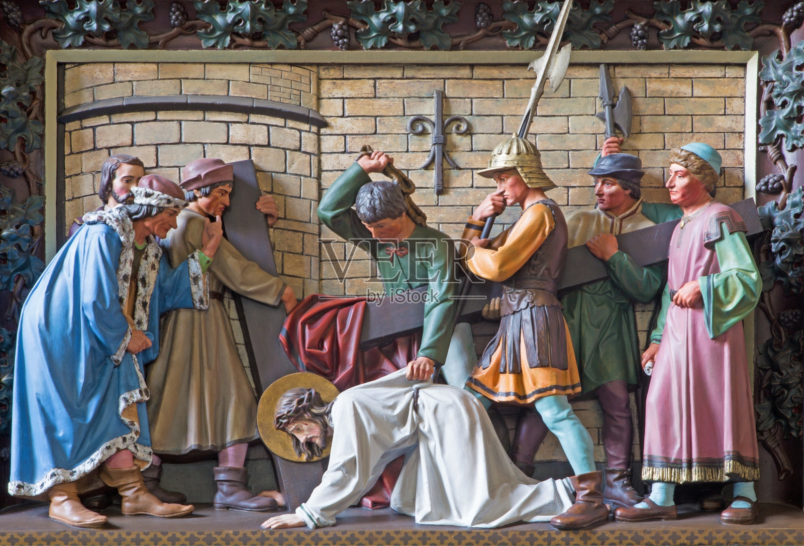 布鲁日——耶稣在十字架下倒下。圣吉尔斯的救济照片摄影图片