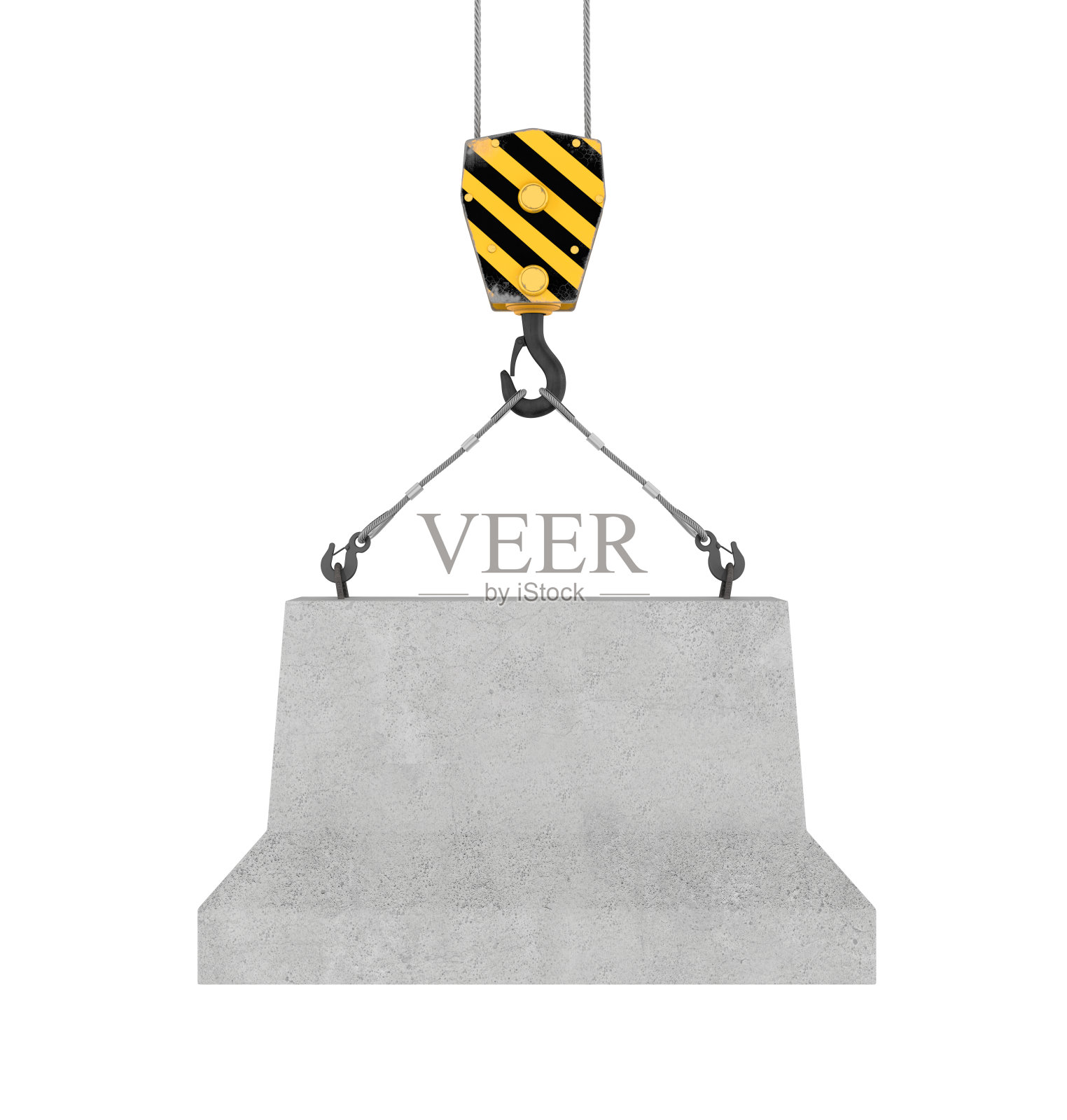 用两根绳子挂在挂钩上的混凝土块的渲染设计元素图片