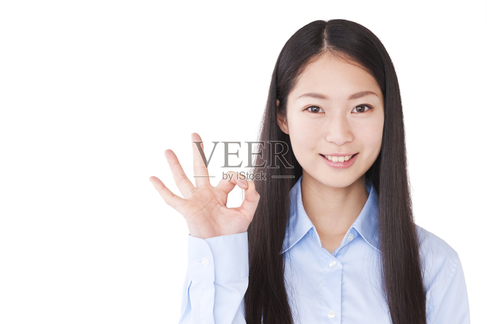 亚洲年轻女商人表示可以举手说照片摄影图片