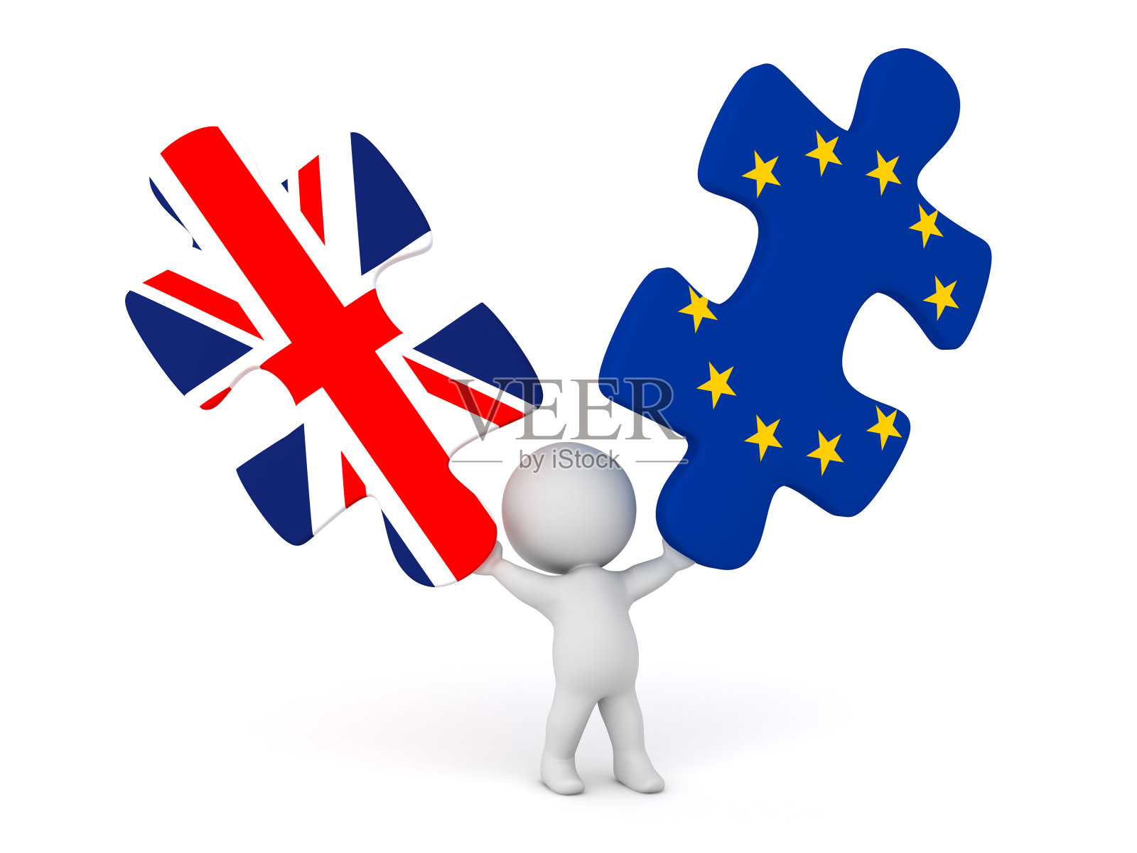 3D角色与英国和欧盟的拼图照片摄影图片