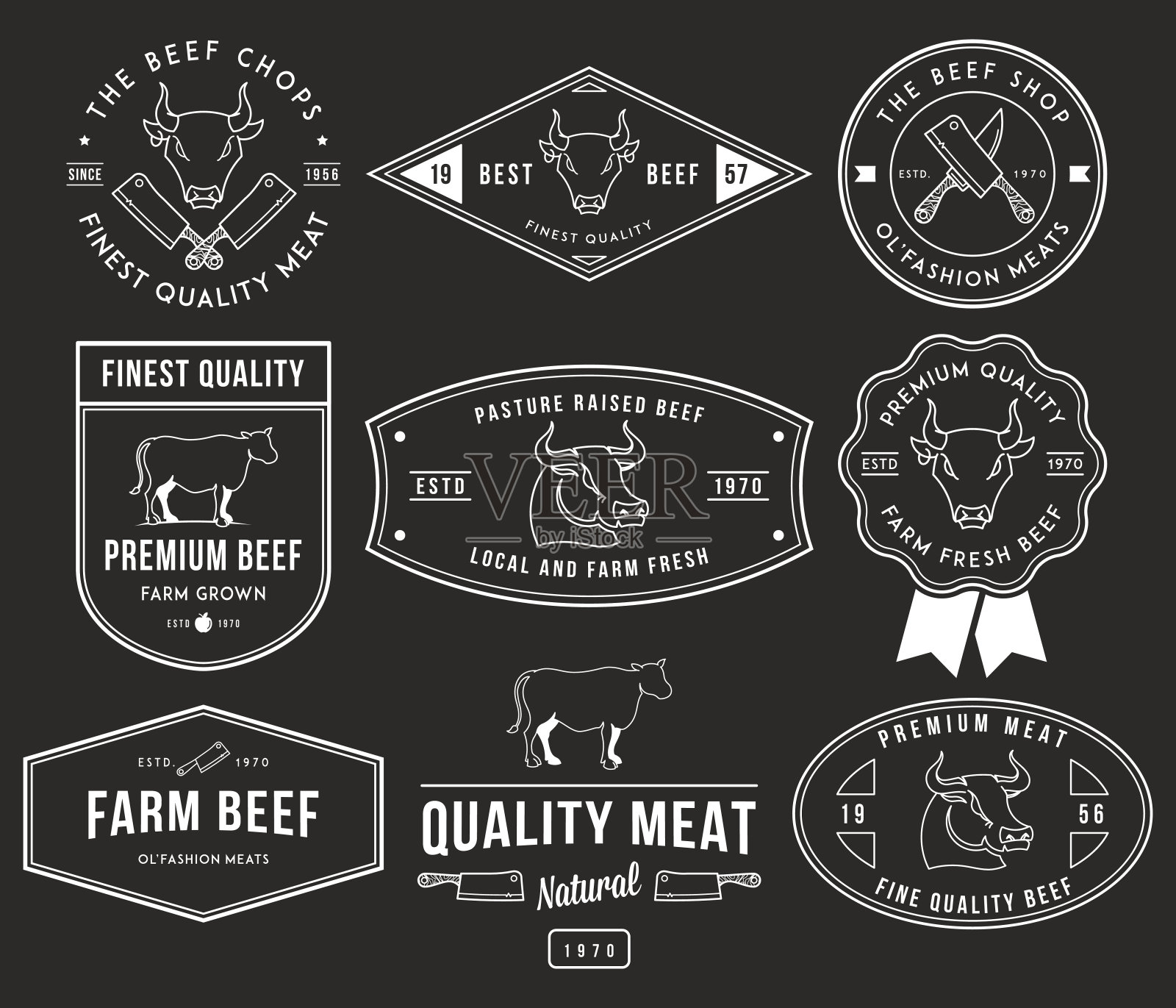 优质牛肉2白2黑插画图片素材