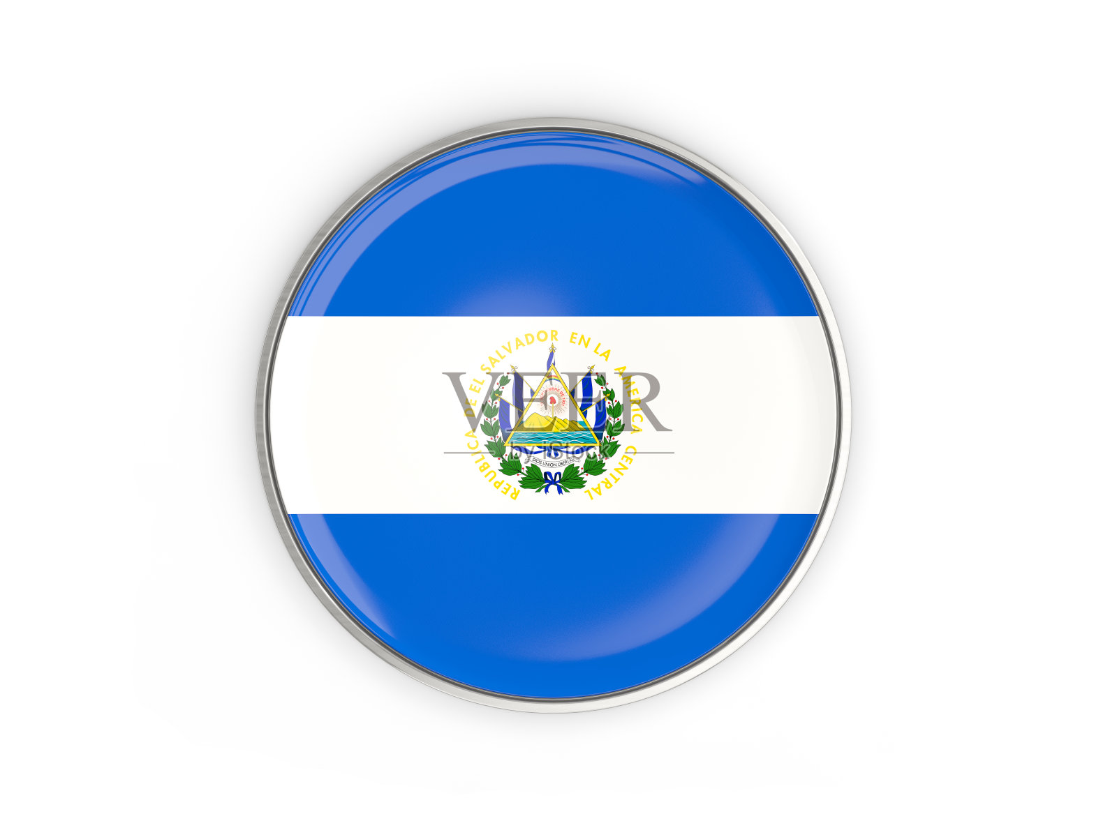 萨尔瓦多国旗,金属框架的圆形图标照片摄影图片