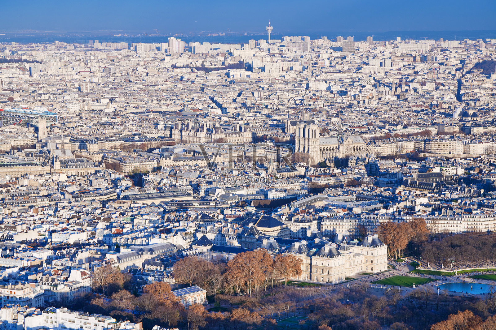 冬天下午巴黎的全景照片摄影图片