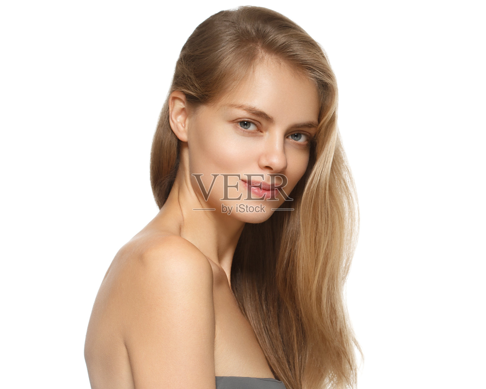 漂亮的金发女人,有着完美的皮肤。孤立在白色的。照片摄影图片