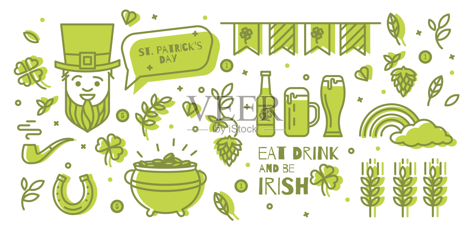 圣帕特里克节的一系列元素。插画图片素材