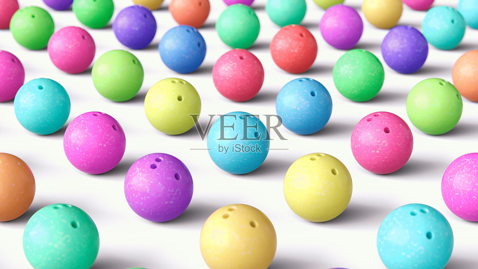 彩色保龄球阵列,广角照片摄影图片