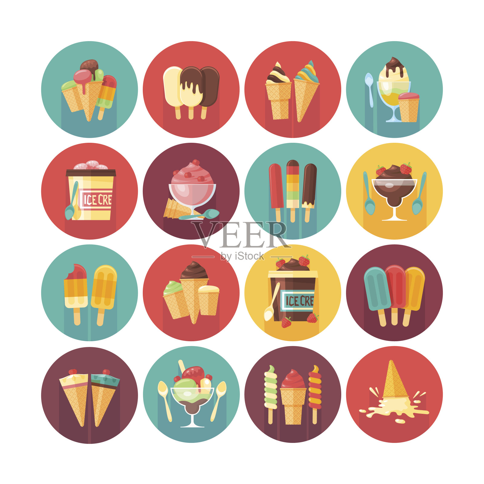 冰淇淋和冷冻甜点和糖果的图标收集。插画图片素材