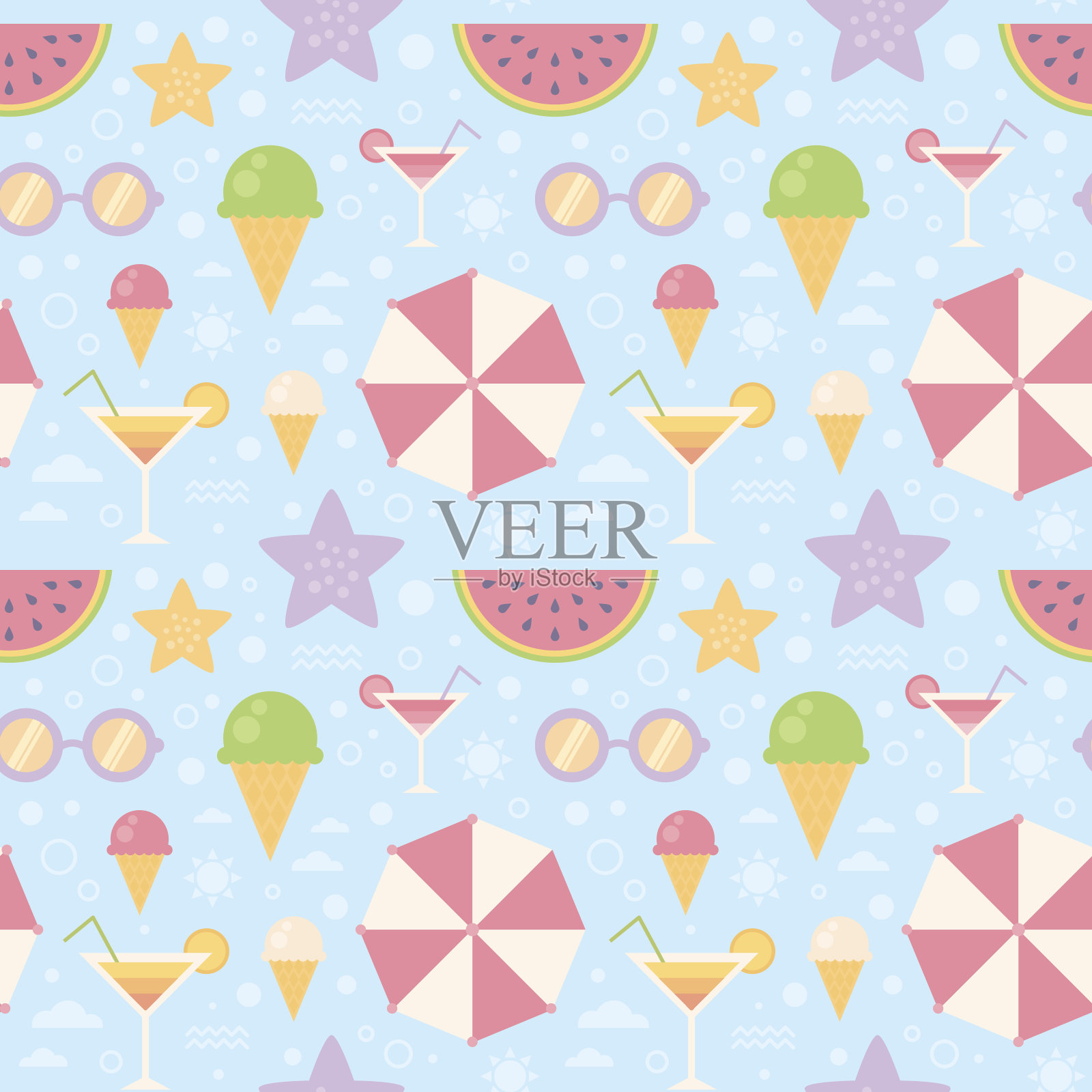 夏季无缝模式与平坦的度假图标插画图片素材