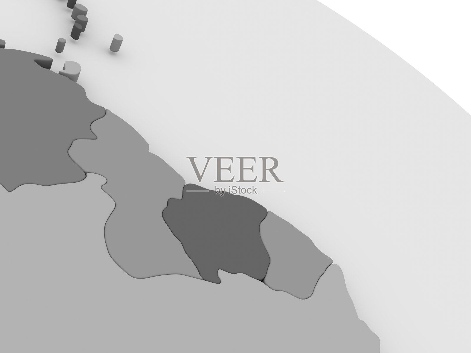 圭亚那和苏里南在灰色3D地图照片摄影图片