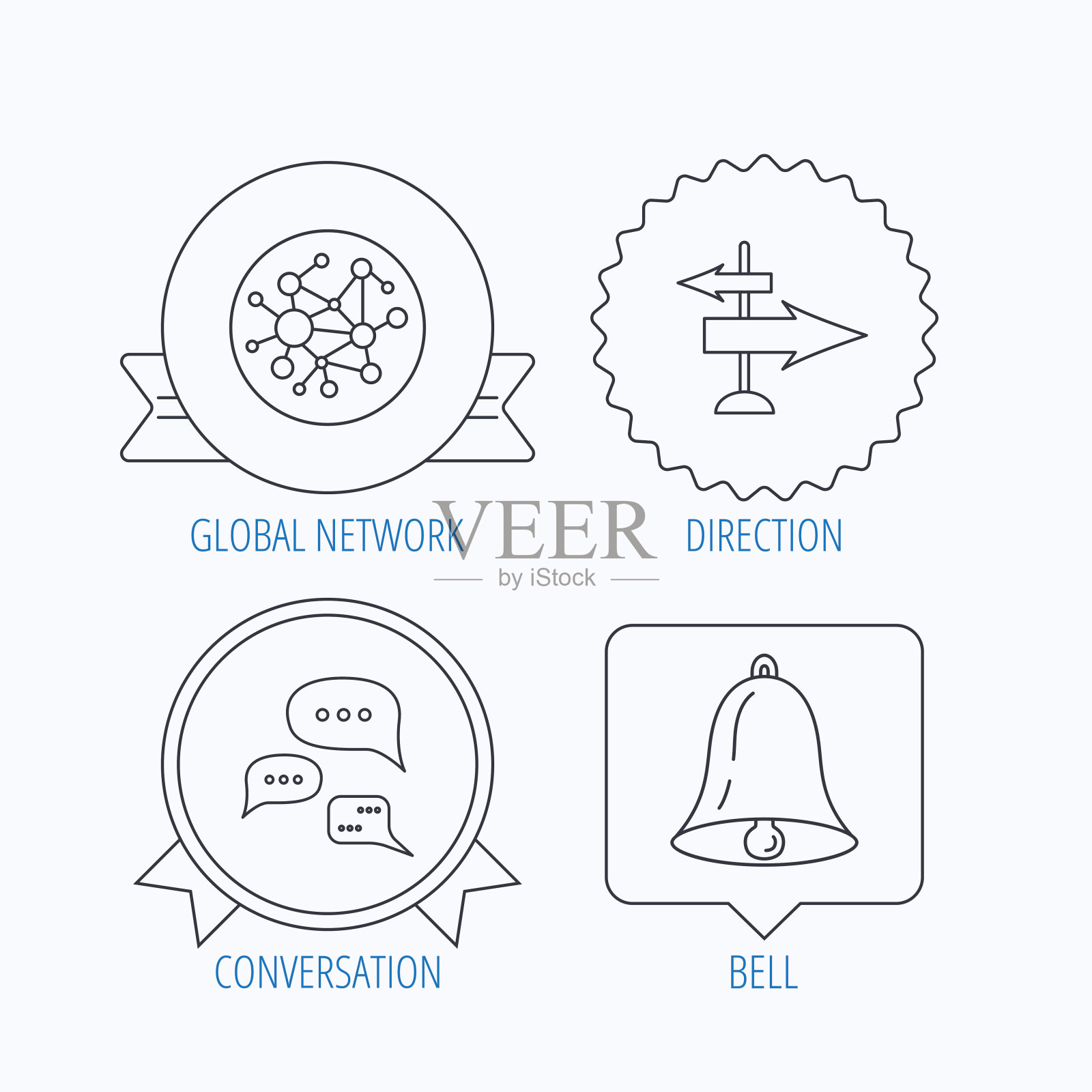 对话,全球网络和方向图标。图标素材