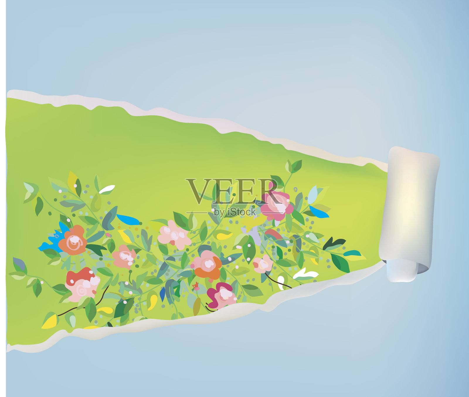 纸卷轴背景与花卉-抽象框架插画图片素材