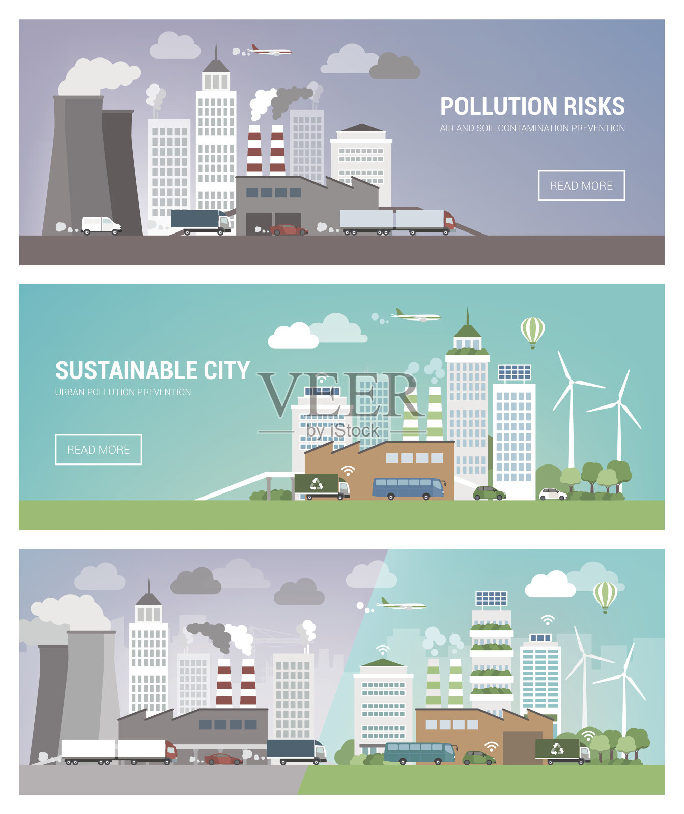 清洁污染城市插画图片素材