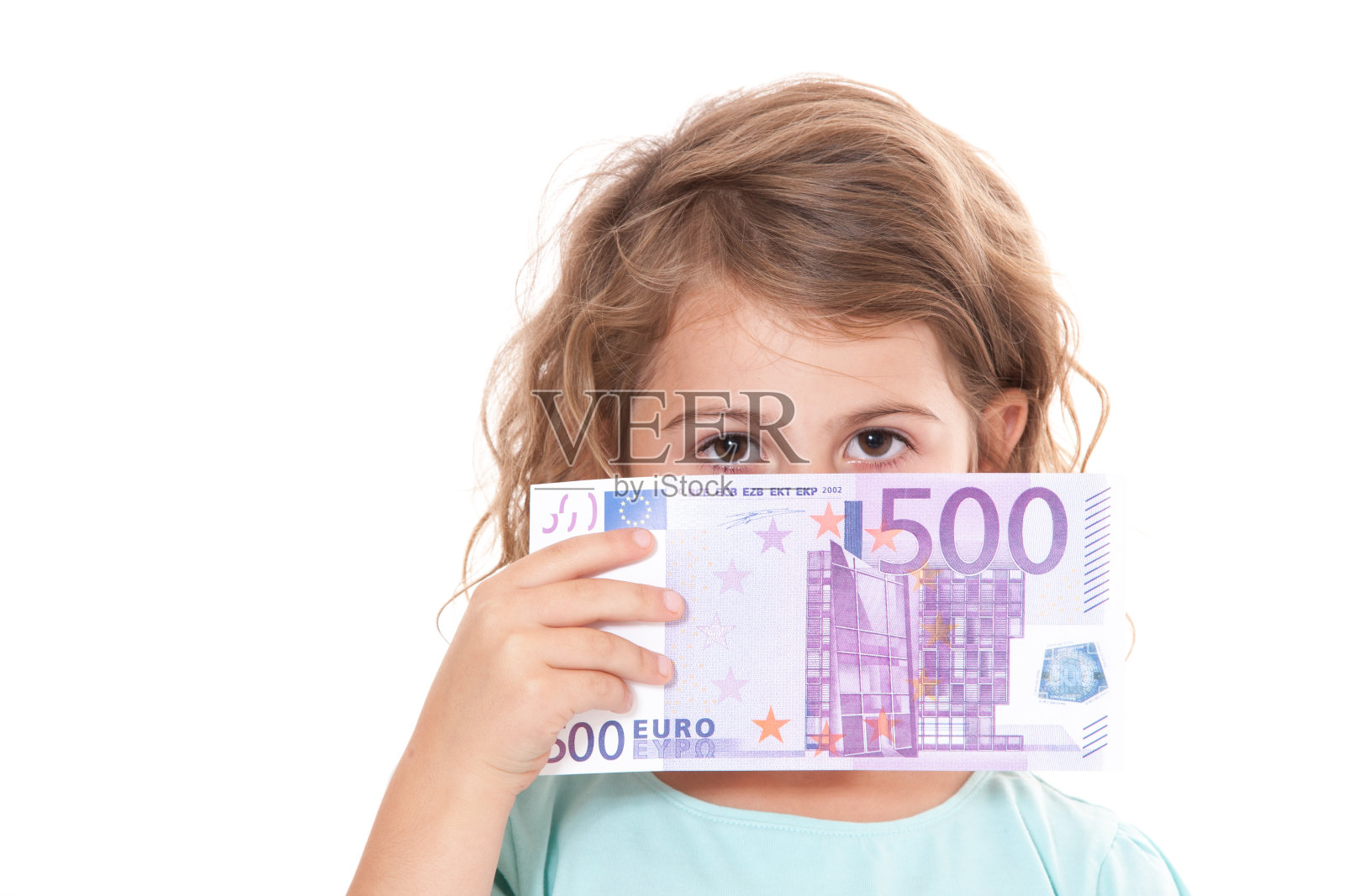 小女孩拿着500欧元照片摄影图片