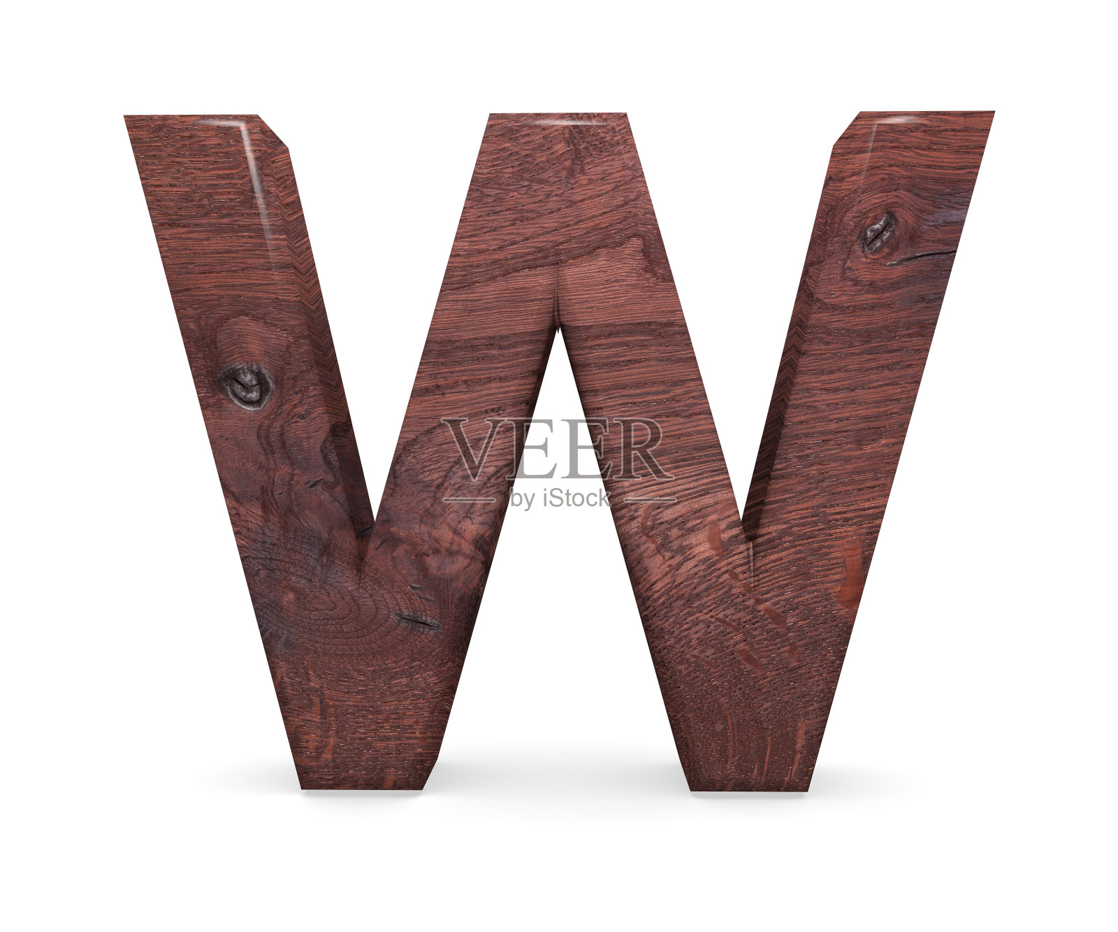 3D装饰棕色抛光木制字母,大写字母W照片摄影图片
