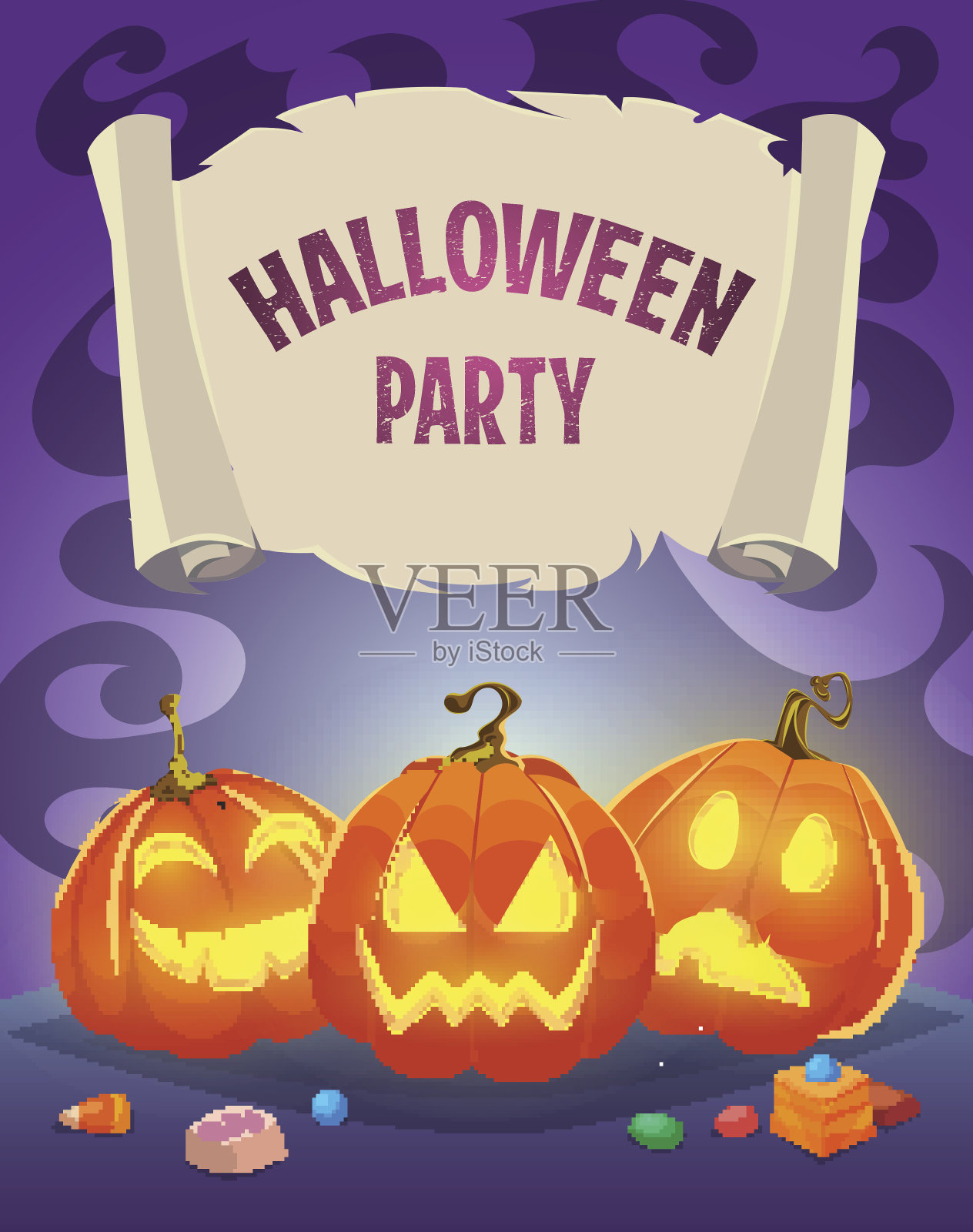 万圣节派对,万圣节南瓜,万圣节明信片插画图片素材