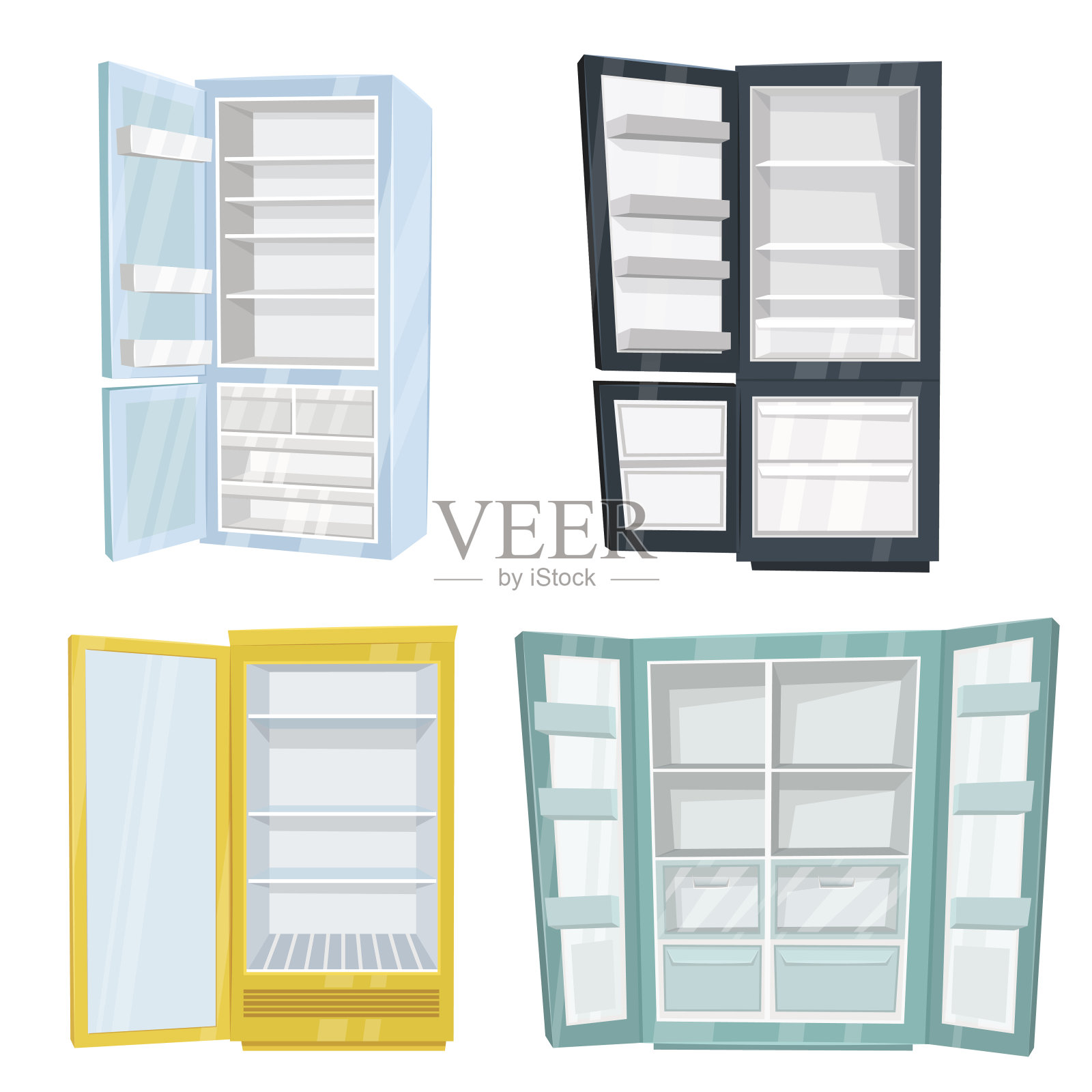 家用和商用冰箱向量集插画图片素材