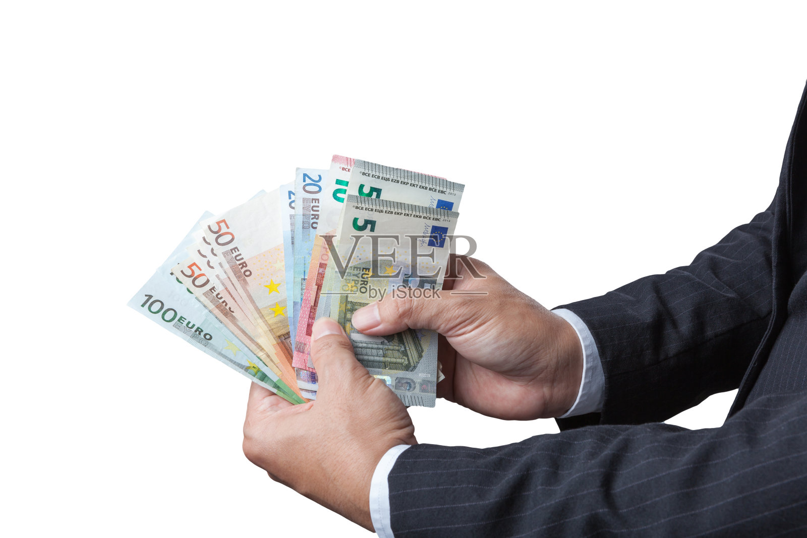 持有钞票的商人。照片摄影图片