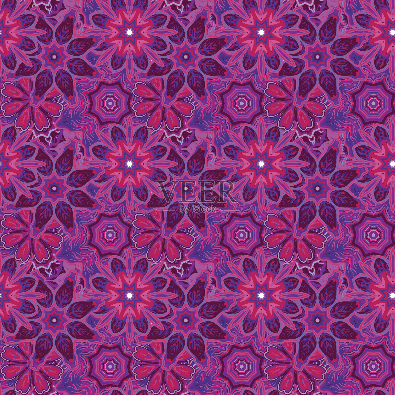 无缝手绘曼荼罗图案。古典装饰元素。不同紫插画图片素材