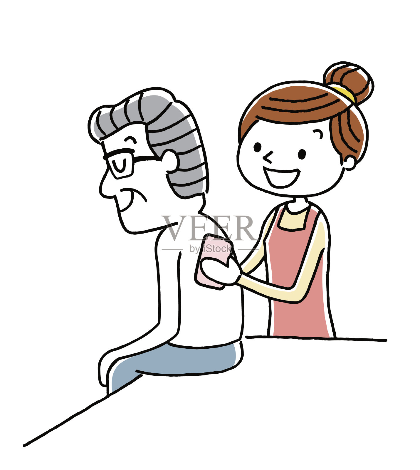 年轻女子用毛巾擦拭身体插画图片素材