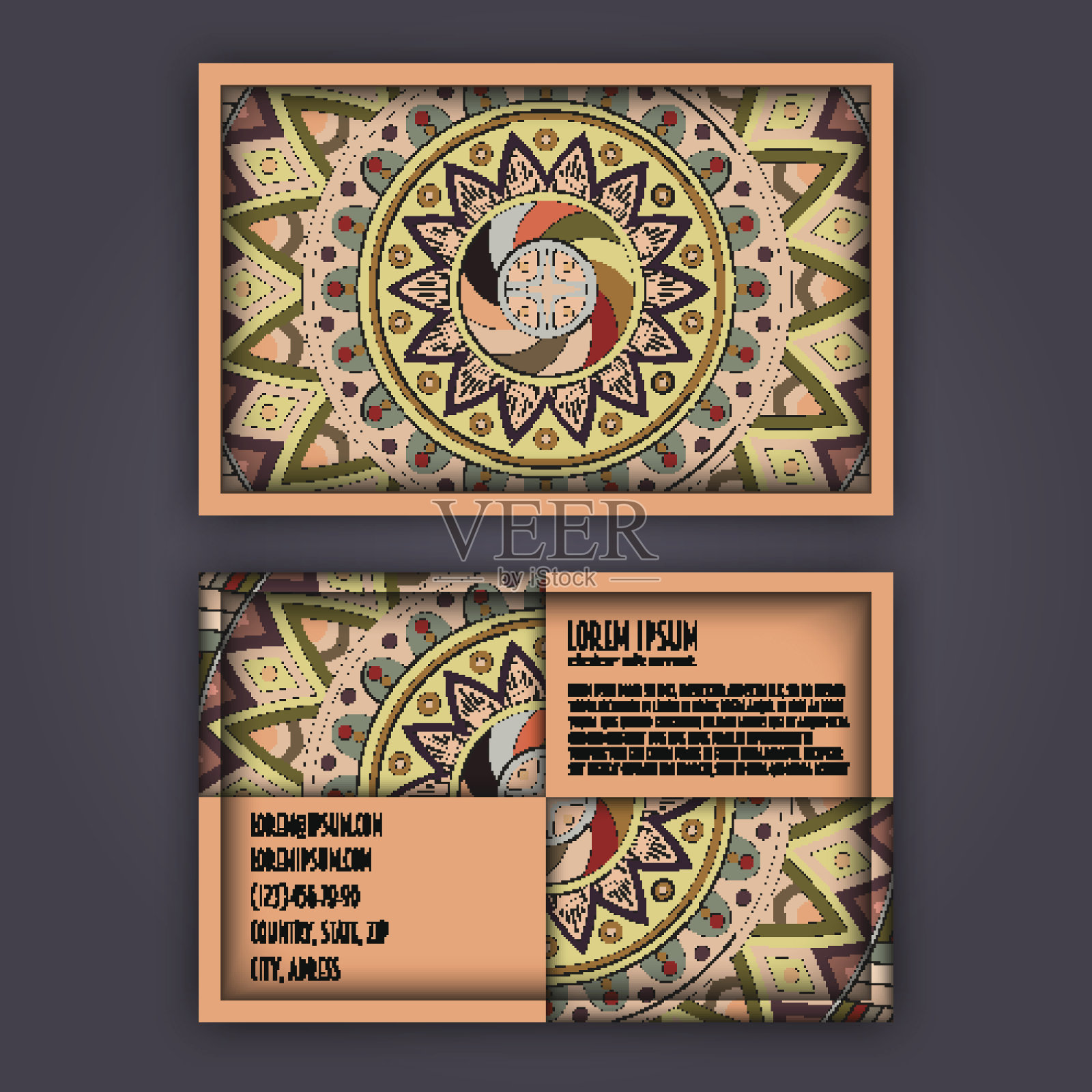 商务名片套装。曼荼罗,民族圈装饰元素。插画图片素材