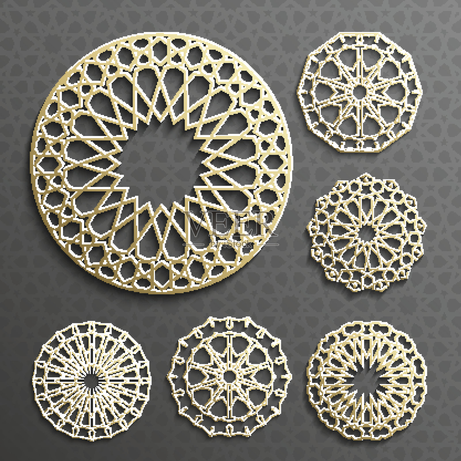 伊斯兰装饰载体,波斯图案。3d斋月圆形图案元素插画图片素材