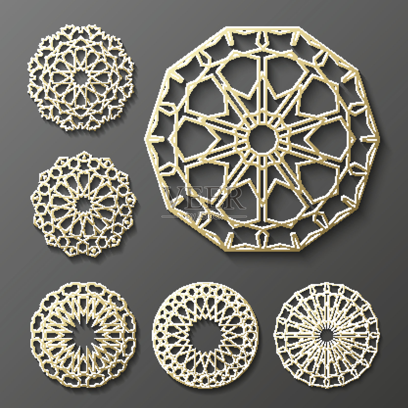 伊斯兰装饰载体,波斯图案。3d斋月圆形图案元素插画图片素材