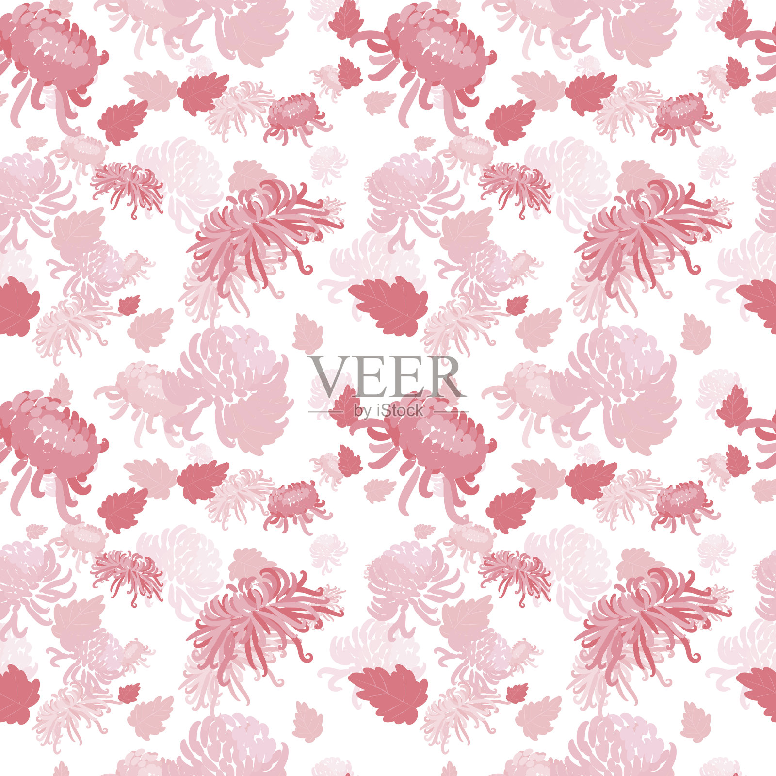 优雅的无缝图案与手绘装饰花在粉红色插画图片素材