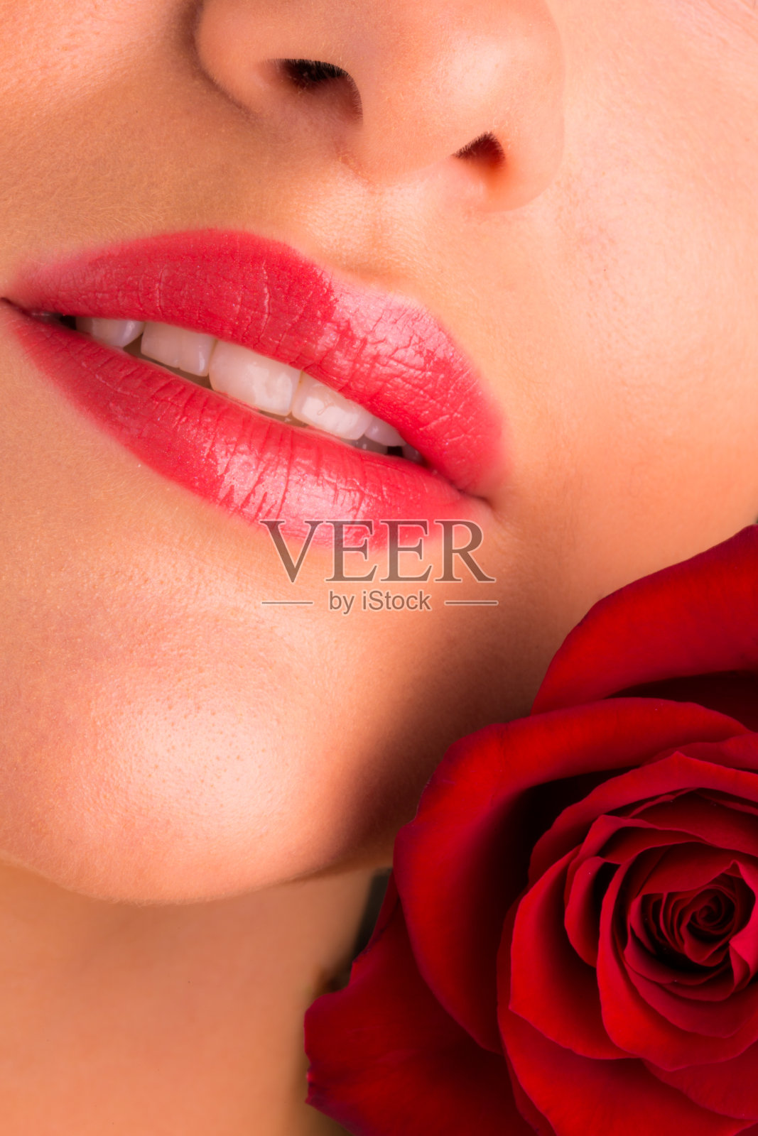 情人节性感年轻女性与浪漫的红玫瑰照片摄影图片