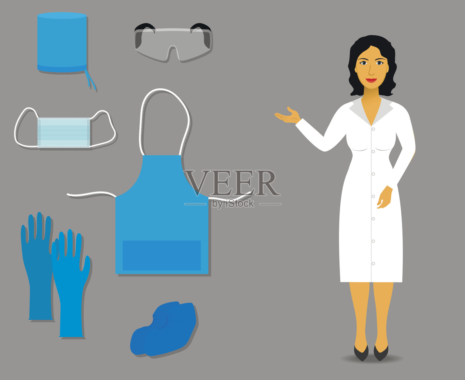 护士展示工作用的医疗服装和配件插画图片素材