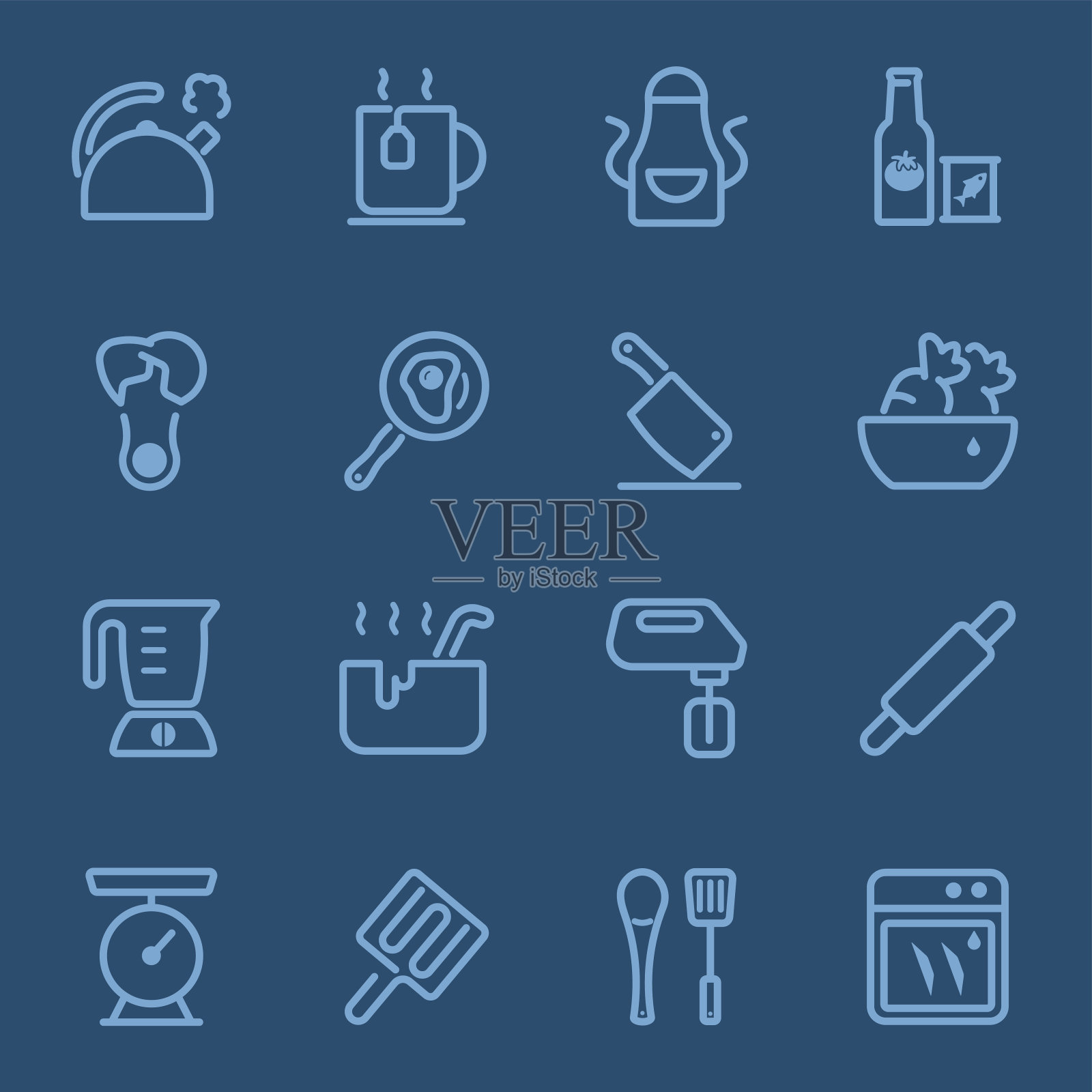 厨房用具和烹饪蓝线图标2图标素材