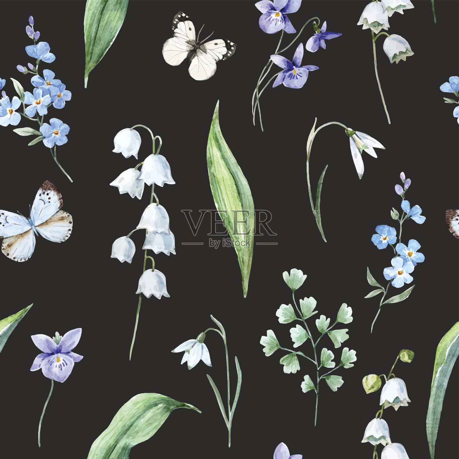 水彩向量春天花卉图案插画图片素材