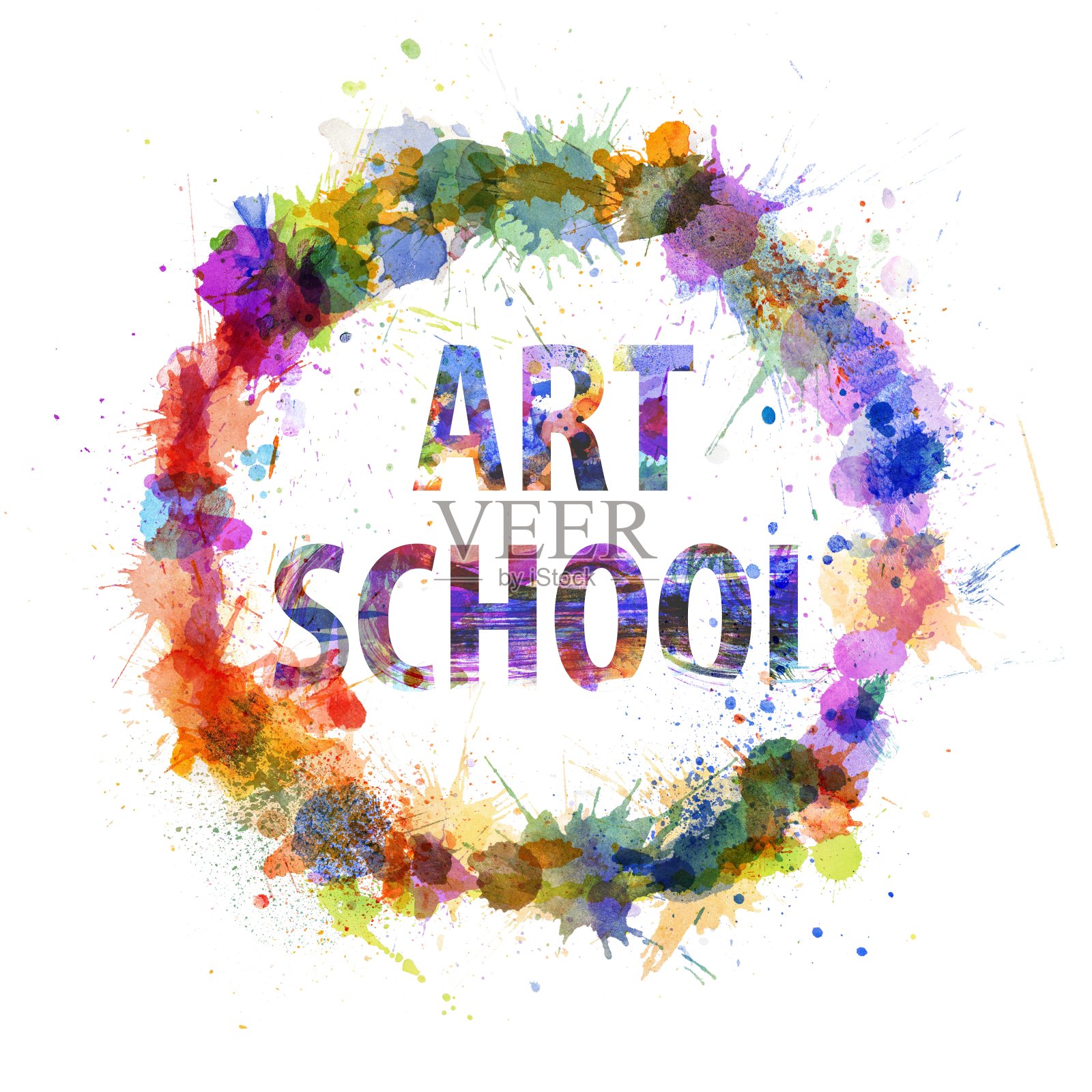艺术学校概念,水彩飞溅为标志照片摄影图片