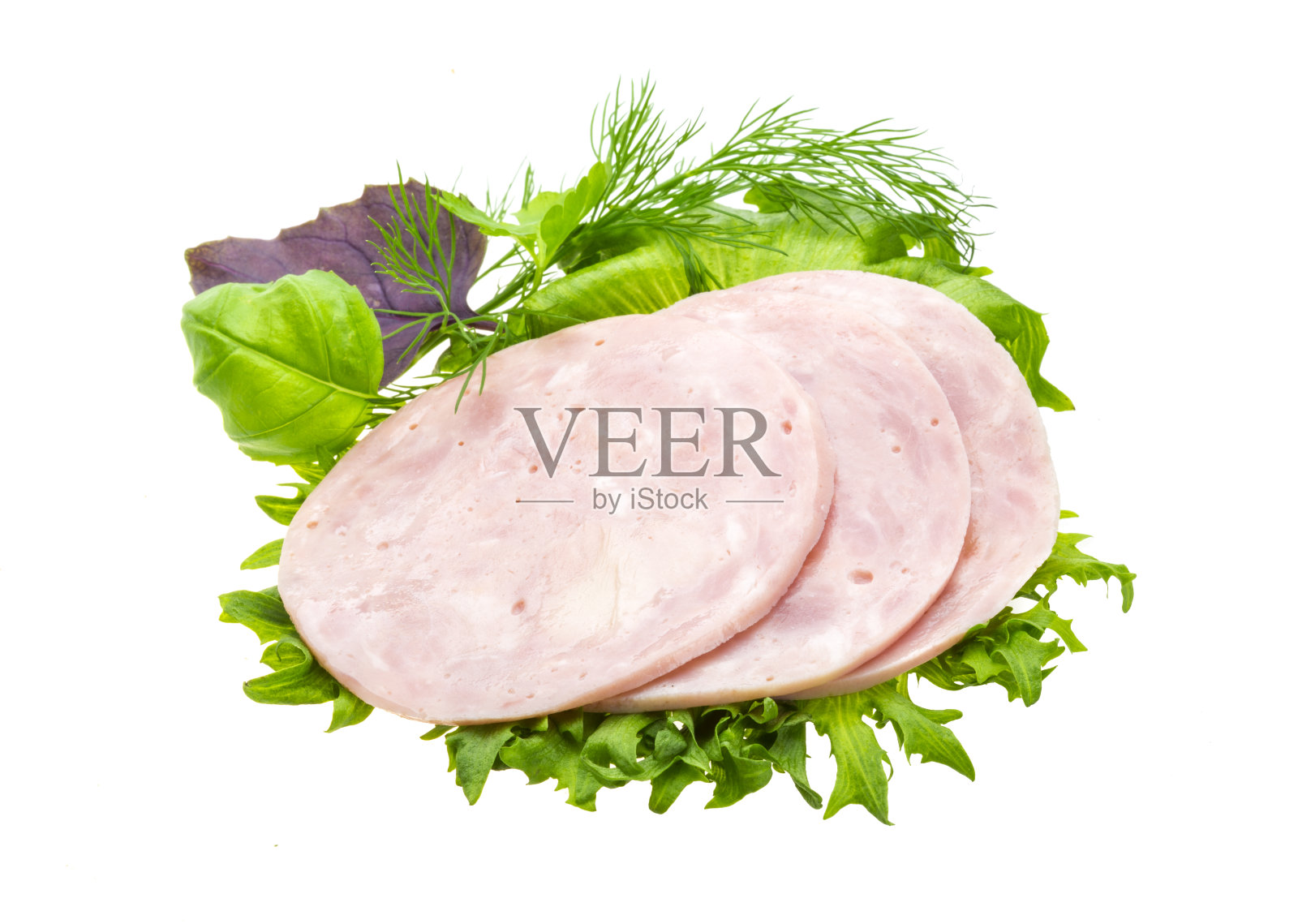 香肠配沙拉和罗勒照片摄影图片